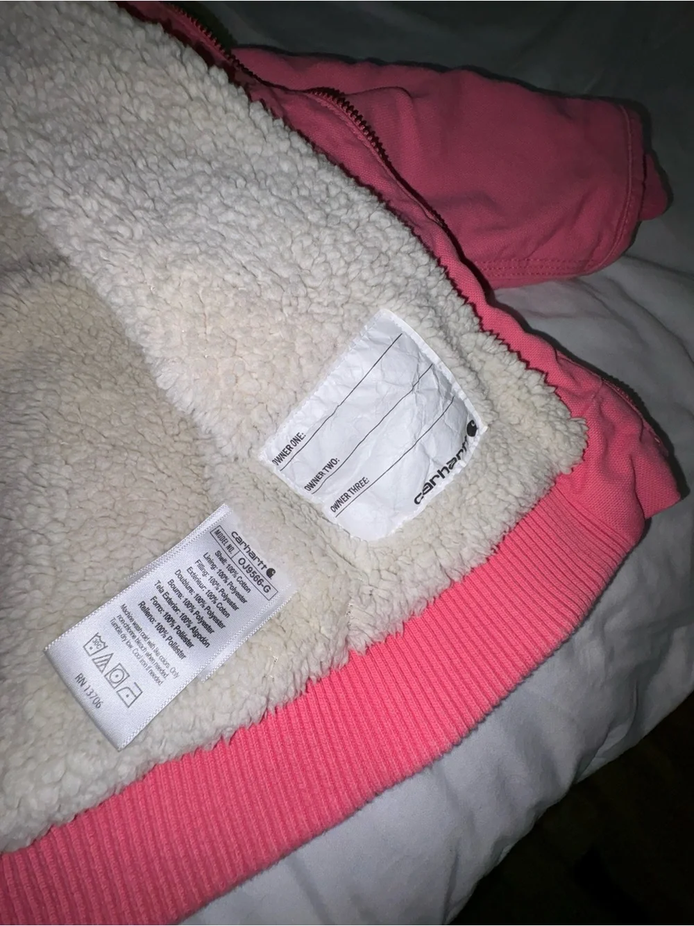 Toddler Carhartt Pink Hooded Sherpa-Lined Jacket